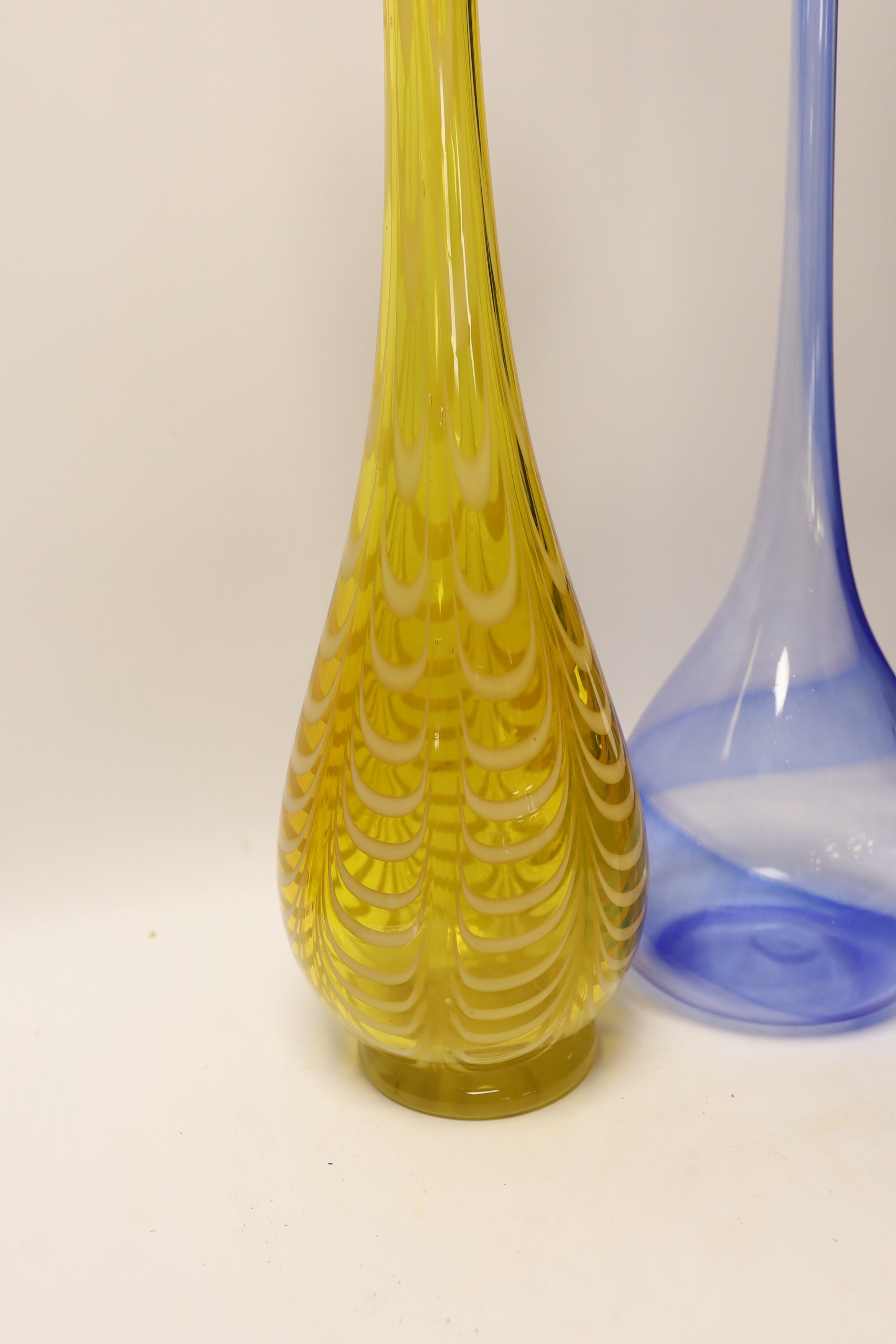 Two mid 20th century studio glass vases, tallest 65cm